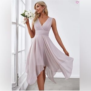 Hot V Neck Ruched Asymmetrical Hems Midi Chiffon from Ever Pretty - lilac color